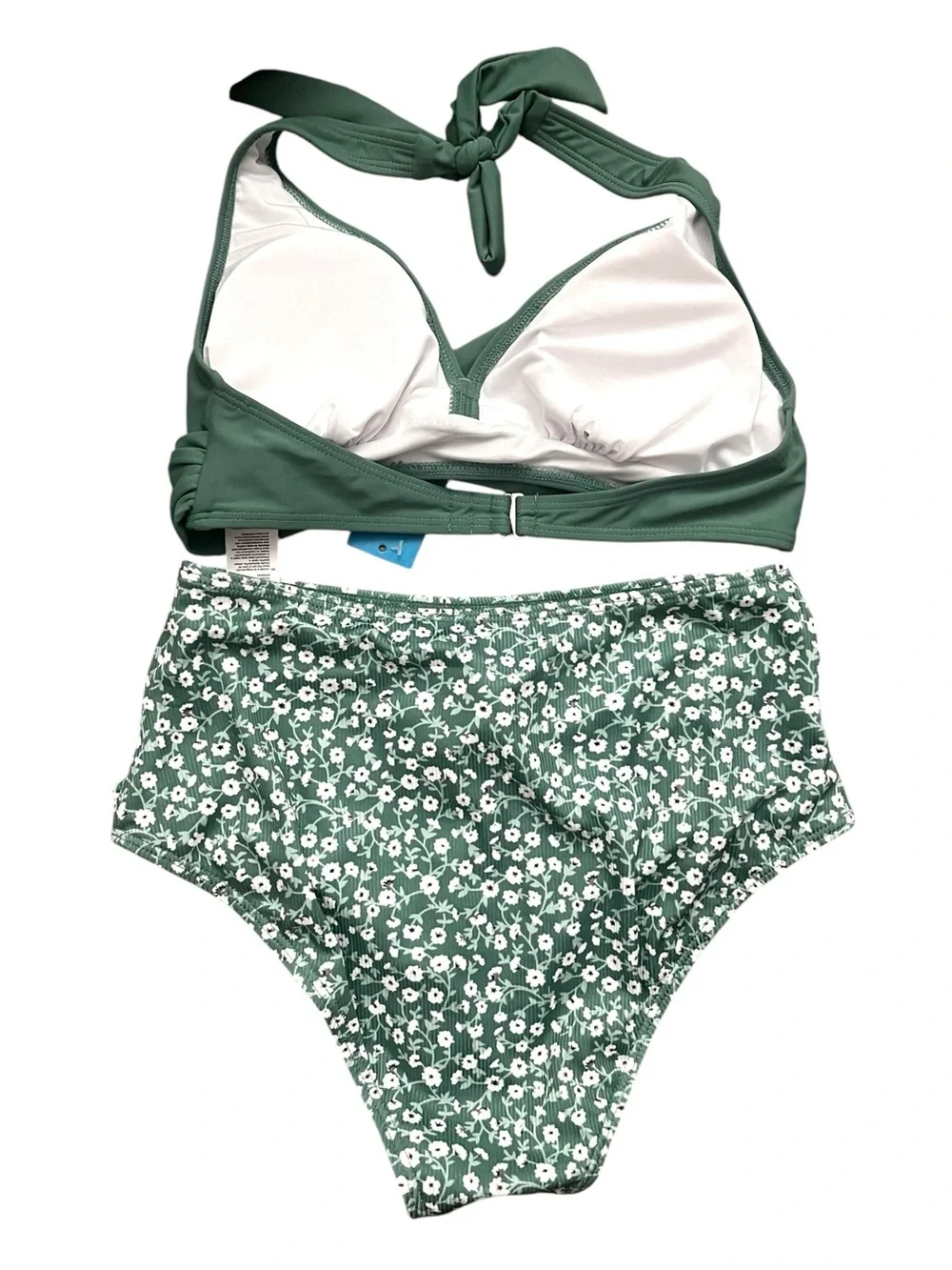 Cupshe Women Halter High Rise Floral Two Piece Bikini S Beach Vacation Green